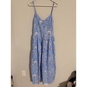Roller Rabbit for Target Blue Floral Block‎ Print Midi Dress Scallop Hem XS NEW